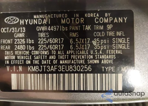 2014 Hyundai Tucson Gls z USA, uszkodzony, nr VIN KM8JT3AF3EU830256